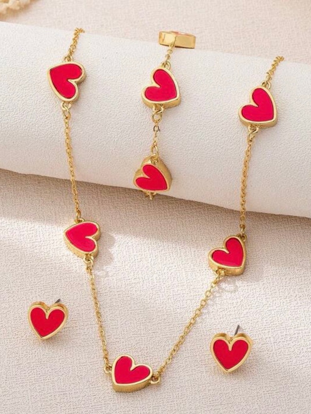 Kohl's Gold-Tone Necklace & Earring Set with Red Heart Accents
